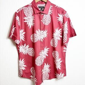 EXPRESS PINEAPPLE MEN SHORT SLEEVE RED WHITE BUTTON UP SIZE XL SHIRT BRAND NEW